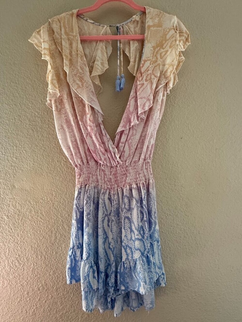 Super Gypsy Pastel Snake Print Ruffle Romper Size M - Multicolor